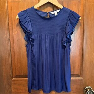 POPSUGAR Blue Ruffled Smocked Blouse